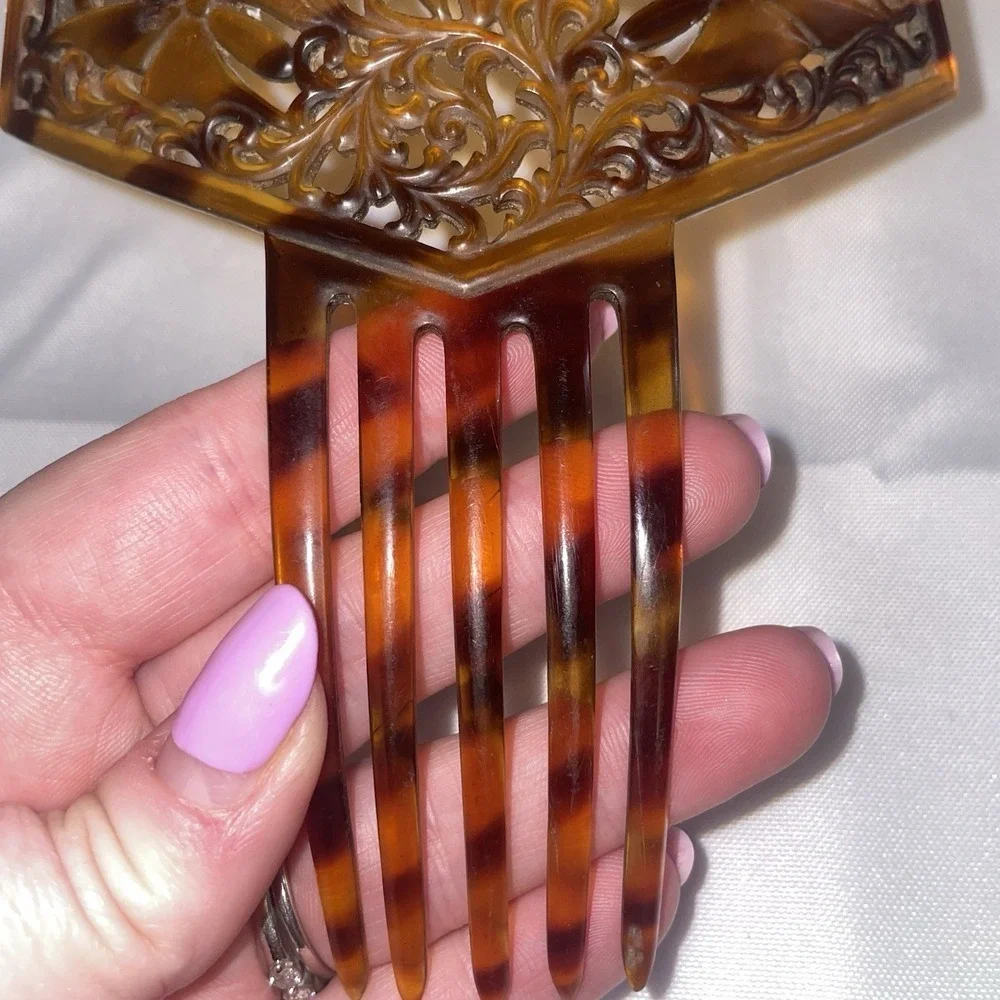 Vintage Art Deco Spanish Hair Comb Tortoise Shell Antique Hair Accessory Brown